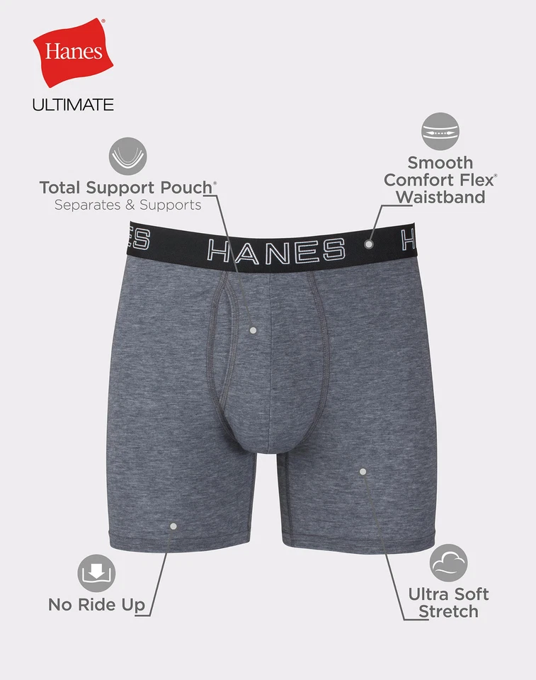 Paquete de 4 calzoncillos boxer Hanes para hombre Ultimate Comfort Flex Fit bolsa de soporte total Foto 2 de 4