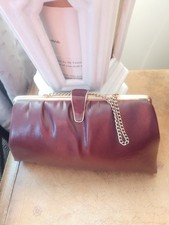 1960  s Ande Dark Burgundy Leather Clutch Handbag Hinged Clasp 6.5"x9.5"
