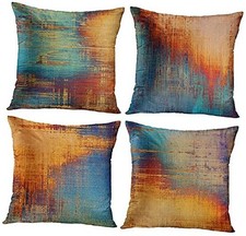 Set of 4 Throw Pillow Covers Vintage 20" x 20" Pack of 4 Blue and Orange
