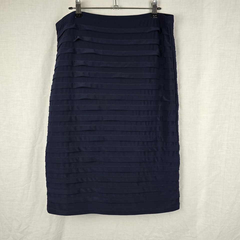 Liz Jordan Size L Pencil Skirt Blue Stretch Knit Pleated 34" Waist ***READ 
