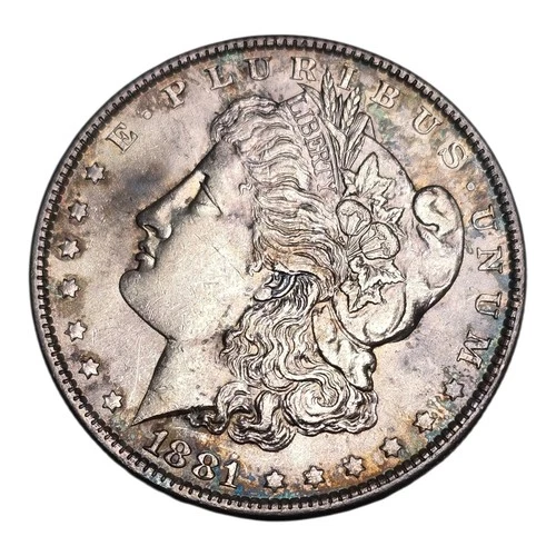 1881 P Morgan Silver Dollar Us Coin Philadelphia  Au+ Details Toned