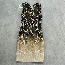 Calvin Klein Dress Women 8 Animal Print Sheath Midi Statement Office Career Zip