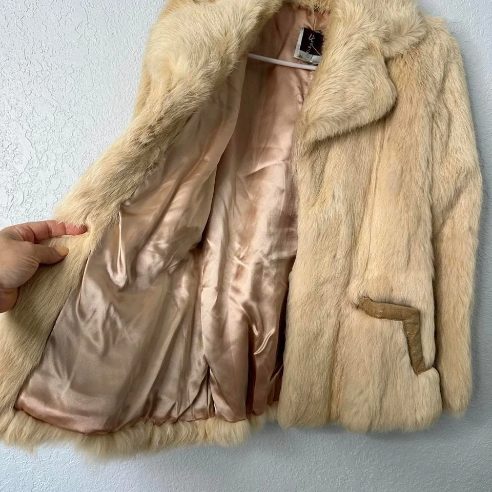 奶油色复古正品 Hopper Fur 兔子毛皮短款夹克女式小号 — 第 4/4 张图片