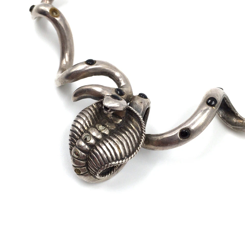 Collar 45cm Plata 925 Joyería Antigua Cobra Serpiente Collar Ónix Negro - Imagen 2 de 4