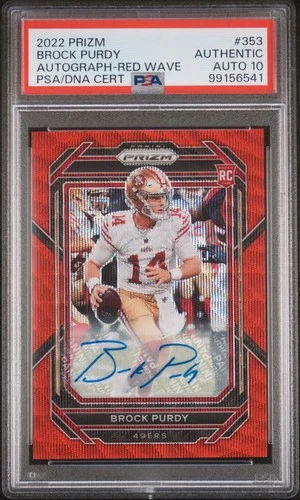 BROCK PURDY 2022 Panini Prizm #353 Red Wave RC Auto /149 PSA Authentic Auto 10