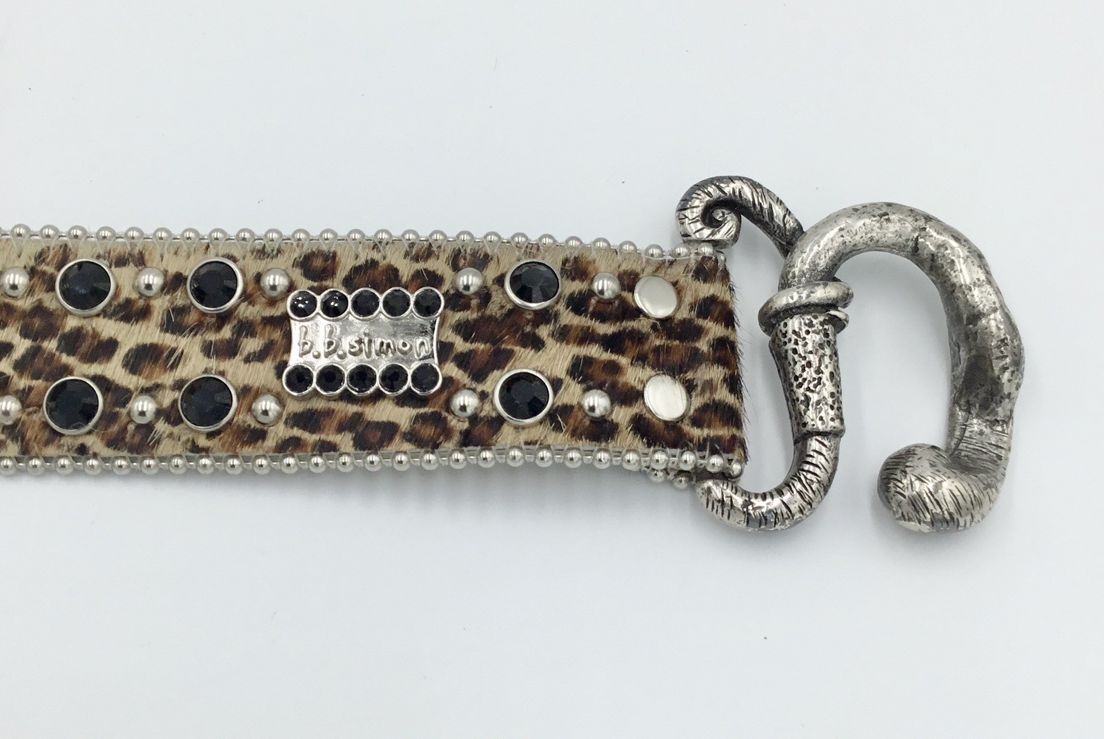 RARE-OOAK-B.B. Simon Embellish Cowhide Leopard Belt, Sculptural 2pc hook Buckle image 3