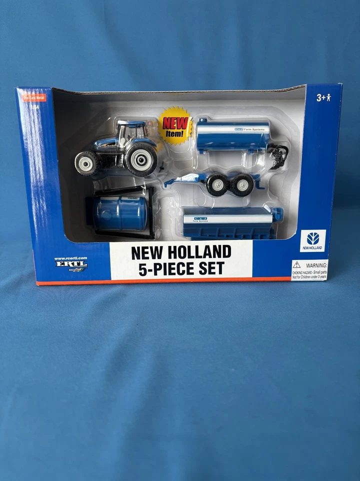 1/64 ERTL Diecast 2004 New Holland 5-piece Set TG230 Tractor with C &J Equipment - Image 2 of 4