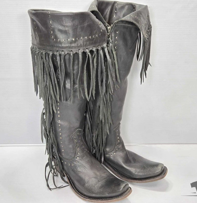 Botas de Vaquero Liberty Negras Flecos Negros Talla 9 Raras Agotadas Excelente Estado Foto 4 de 4