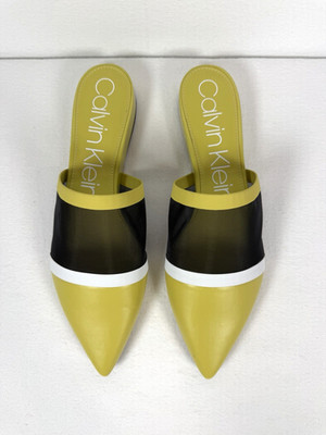 Calvin Klein Women Yellow Colorblock Pointed Toe Mule Slip On Flats Shoes 11