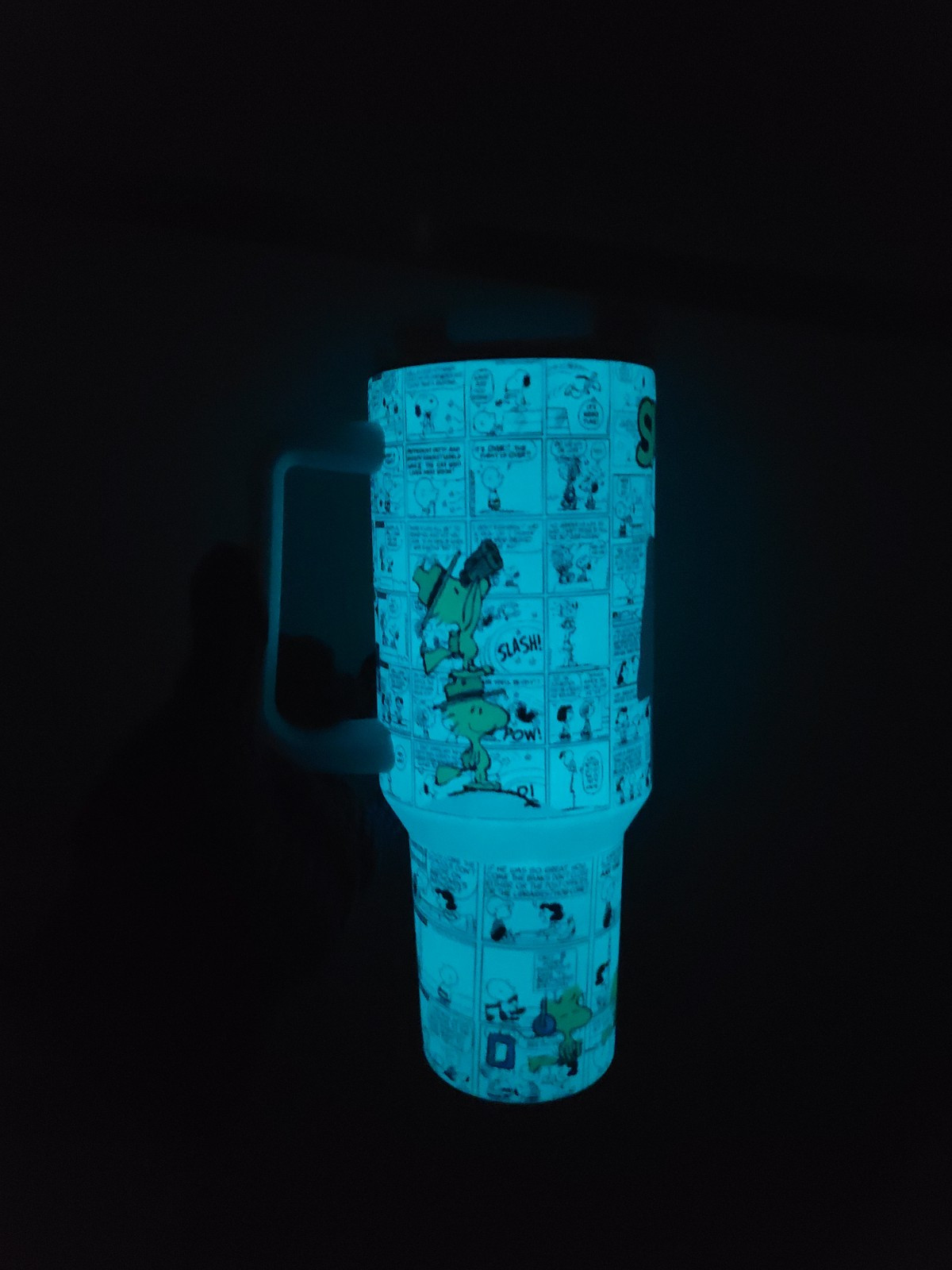 40oz Blue Glow In The Dark Peanuts Tumbler straw, lid