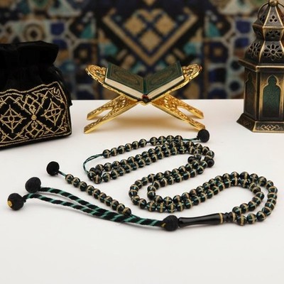 Small Brass inlay Kuka tree 100 beads Dhikr Tasbih, Prayer beads Misbaha 201434