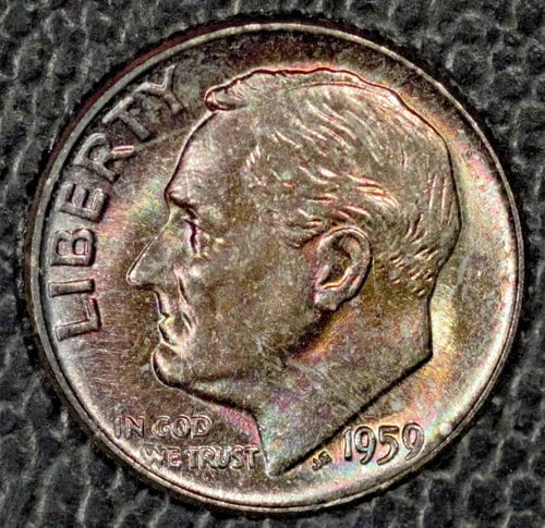 1959 Roosevelt dime, Superb Gem BU, Pretty Toning, Full Bands