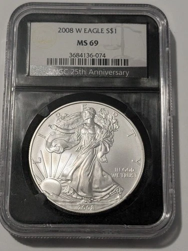 2008-W West Point Burnished American Silver Eagle NGC Black Core MS69 
