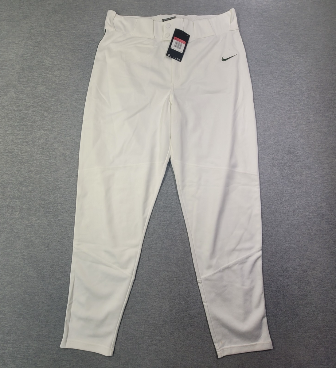 Nike Baseball Pants Mens Large White Green Stripe Swoosh Tapered Leg Logo  NWT