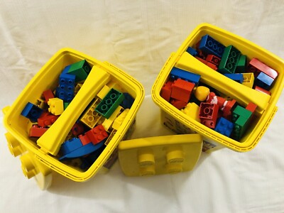 VTG DUPLO LEGOS lot of 330 + 2 yellow storage buckets #1797