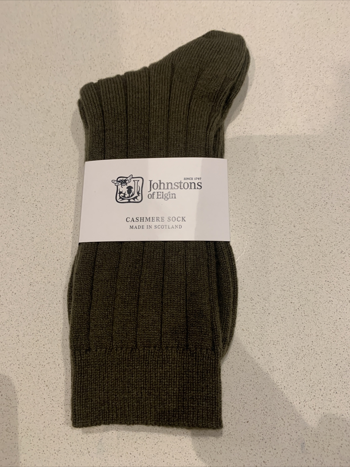 Johnstons of Elgin Hommes Chaussettes Cachemire Kaki Vert Chaud Épais