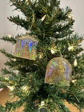 Laser Cut Holographic Christmas Tree & Nativity Scene Ornaments 3” Avon VTG