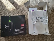Lot Of 2 Vacuvin Wine Essentials Giftset Black & 2 Marquis Champaigne Flutes