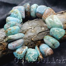Blue Turquoise Bracelet Nugget Beads Stretch Healing Kingman Women Gemstone 7''