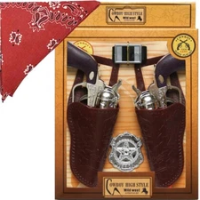 CHROME COWBOY GUNS TOY PISTOL REVOLVER WILD WEST PLAY SET BADGE HOLSTER BANDANA