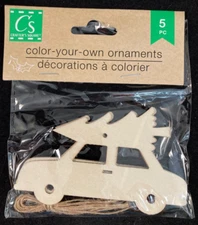 Crafter's Square - Color Your Own Ornament - Car & Tree - Wood Shapes - 5 Pieces