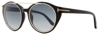 New Tom Ford TF383 01W Gold Black Round Gray Gradient 52mm Women's Sunglasses