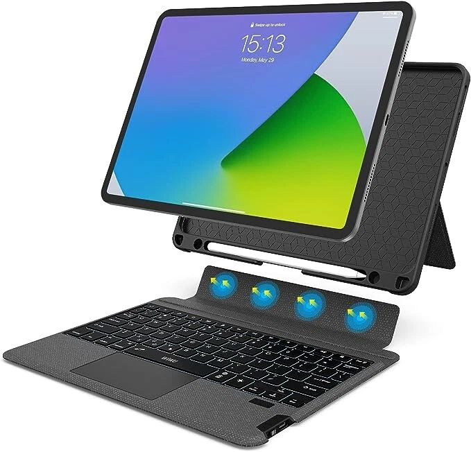 WiWu Mag Touch iPad Pro Keyboard Case for 10.9/11in Bluetooth Magnetic Gray New - Image 4 of 4