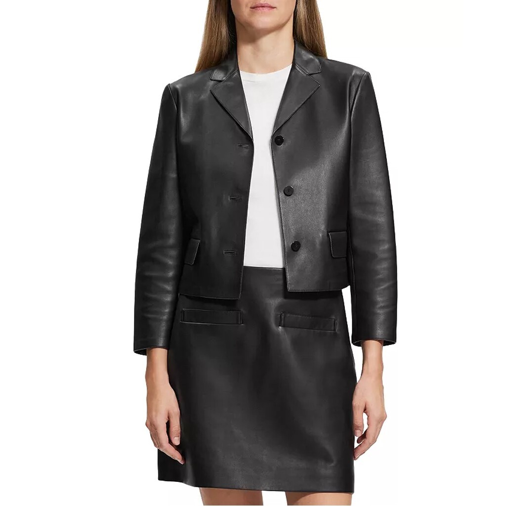 Leather Jacket For Women Black Blazer Real Lambskin Leather Blazer For Women-image