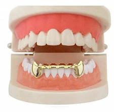 14K Gold Plated Teeth Mouth Bridge Fang Grillz Lower Bottom Bar Fangs S020H USA