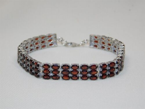 Brazalete Tenis JTV Rojo Granate Corte Ovalado y Circonita Circonita Plata de Ley 3 Filas 7" - Imagen 2 de 4
