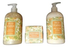 Set of 3 SPICED PUMPKIN Bath Products: Soap, Lotion,  Hand Soap, Greenwich Bay
