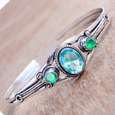 London Blue Topaz  Diopside Gemstone 925 Sterling Silver Bangle Cuff For Men's