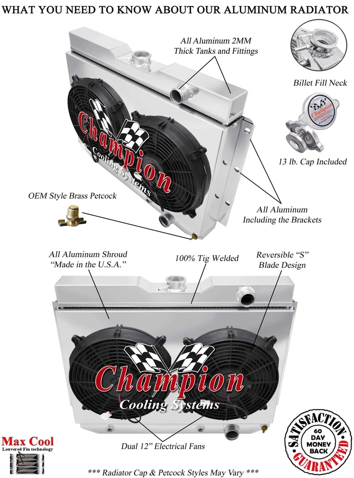 4 Row KR Radiator W/ 2 12" Fans and Shroud for 1964 1965 Chevrolet Chevelle Foto 3 de 4