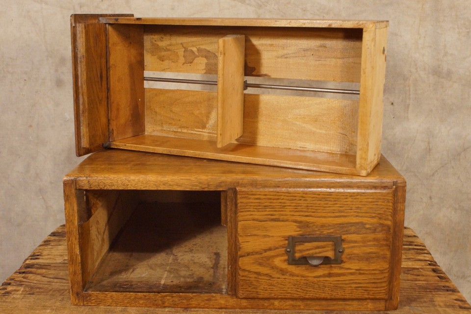 Antique Wooden Library Index Card Catelog 2 Drawer Solid 15 by 15 by 6.