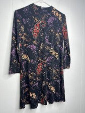 Forever 21 Swing Dress Women's Size Small Black Floral Mock Turtle-Neck NWT