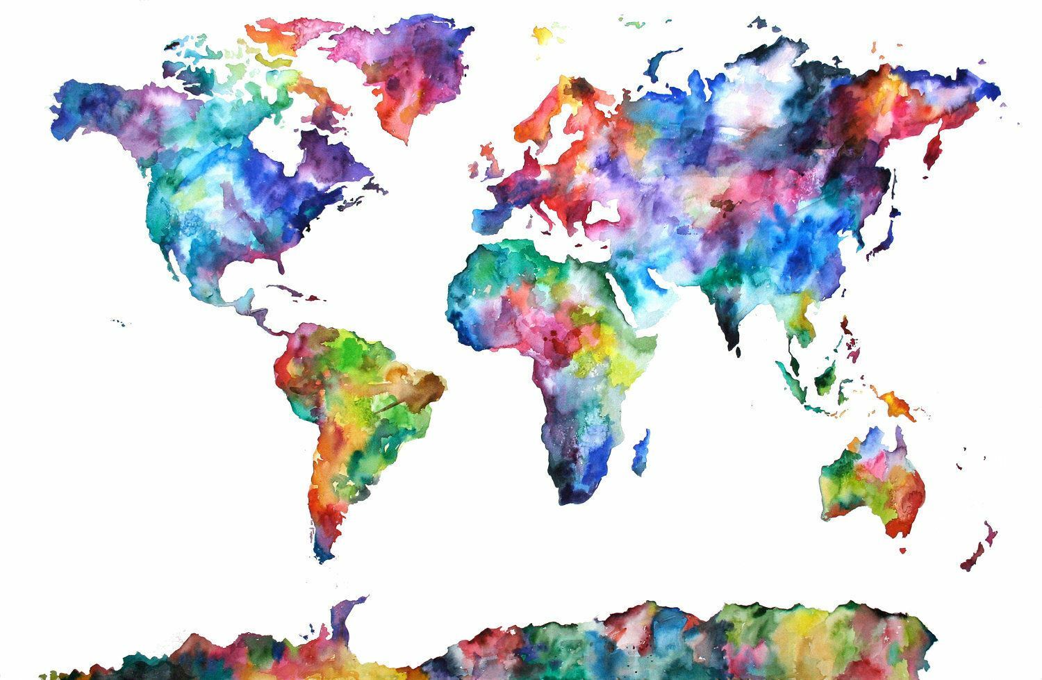 World Map Watercolor, Rainbow Watercolor, Canvas Watercolor, World Map