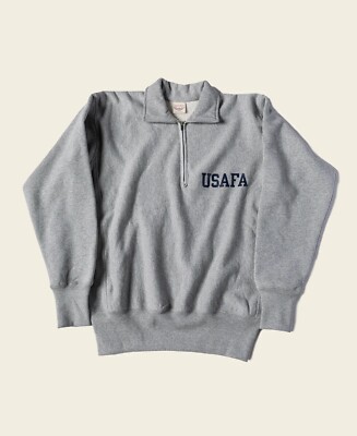 Non Stock 1950s USAFA Reverse Weave Half-Zip Sweatshirt Grey Size