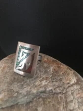 Kingman Turquoise & Coral Navajo Sterling Silver Ring Size 4 3628