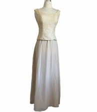 Vintage Women's Champagne Lace Long "Mother of the Bride" Sleeveless Dress 4-6
