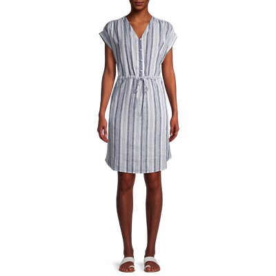Time and True Woven Cinch Waist Shirt Dress, Multi, XXL (20)