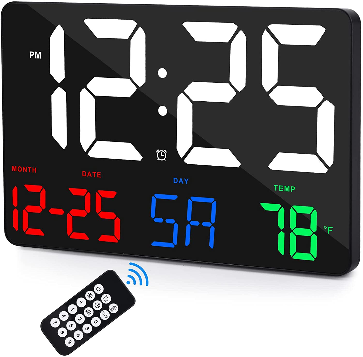 Digital Wall Clock,11.5" LED Digital Alarm Clock Large Display,With Remote Contr