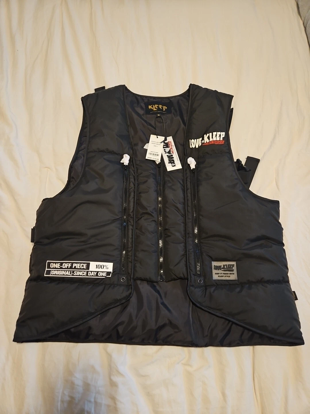 NWT Kleep Men's Premium Cire Padded Vest Multi Pocket Black Large