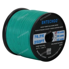 18 Gauge Flexible Silicone Wire Green 250 feet 600V 200 deg C Tinned Copper Wire