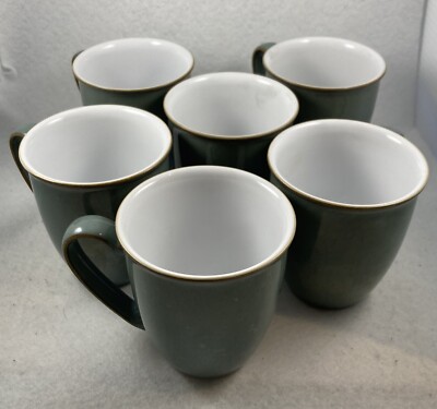 Denby Regency Green Stoneware Beaker Mugs England 4in Set of 6