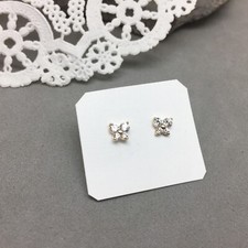 10K Solid Yellow Gold CZ Stud Earrings Butterfly 5x5mm Rubber Nuts Dainty