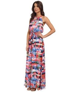 floral and stripe maxi dress