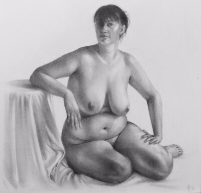 Aktstudie #63 - 5x5'' - Original Graphitzeichnung auf 150 g/m² Papier (kein Druck)
