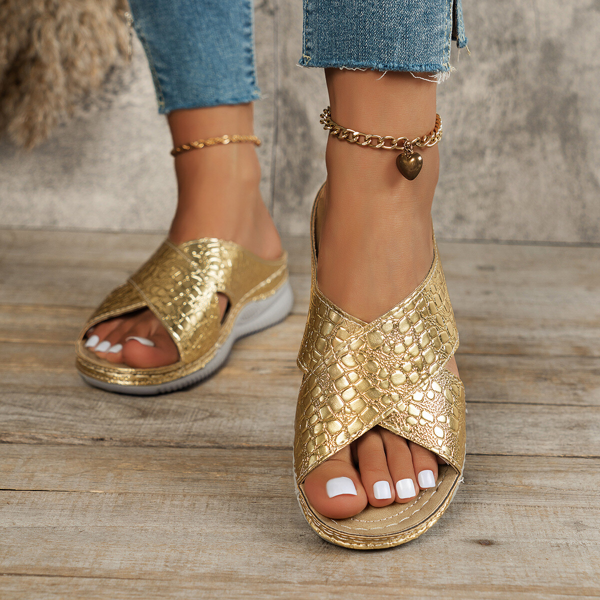 PANTOFOLA D’ORO Scarpe pantofole donna zeppa vendute estate colore punta aperta plateau sandali casual