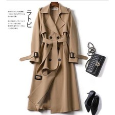 Women's Double Breasted Long Trench Coat Windproof Classic Lapel Belted Overcoat