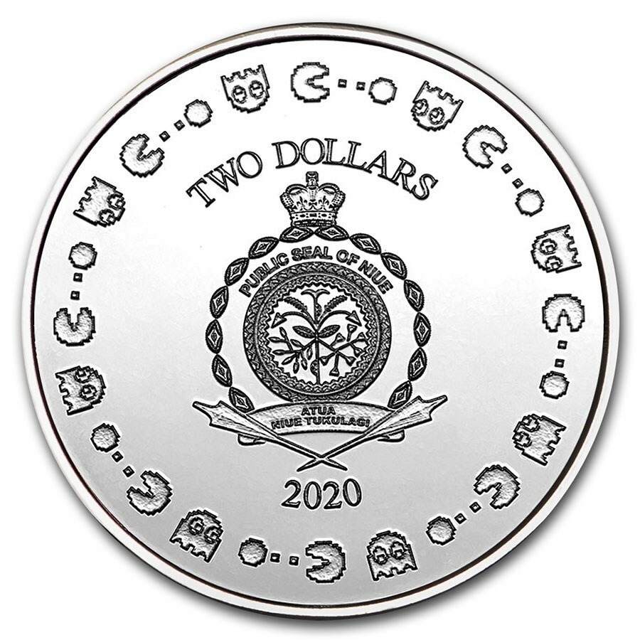 未流通品　パックマン　ニウエ　1オンス銀貨　2020年　40周年　1oz 2020 NIUE 1 oz SILVER $2 PAC-MAN ™ 40th ANNIVERSARY COIN IN